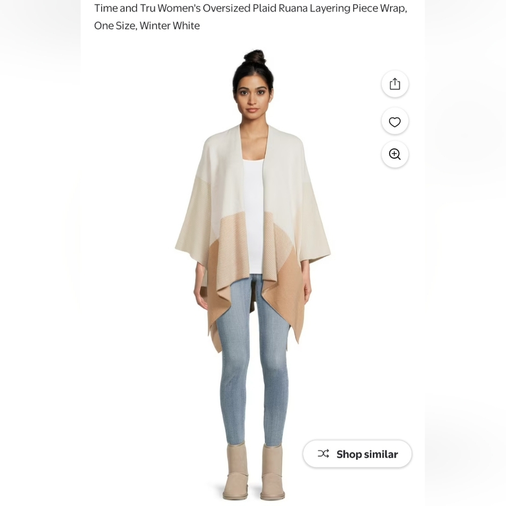 NWT Time & Tru Cream Tan Colorblock Knit Open Front Wrap Shawl One Size Cozy